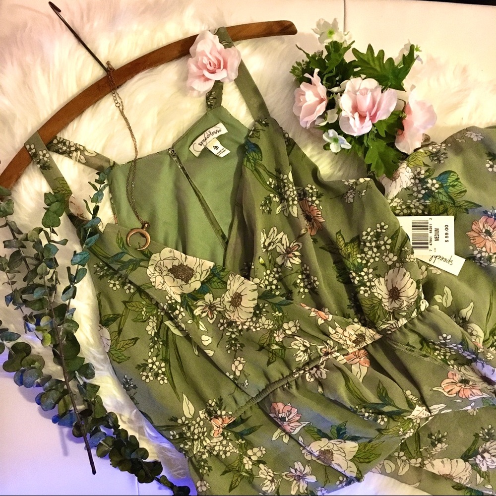 Floral High Slit Olive Green Maxi